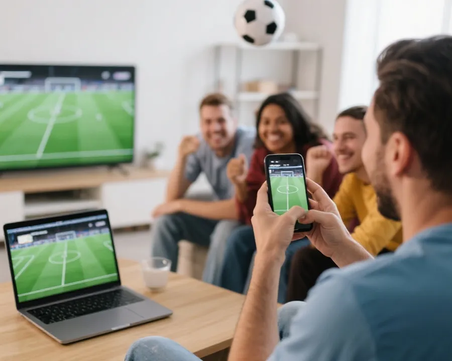 世界杯手机观看与电脑观看场景